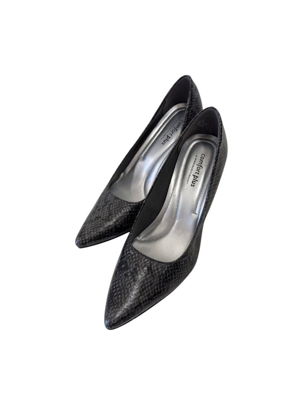Comfort Plus By Predictions Womens Snake Print Black Pointed-Toe Pumps Size 7M